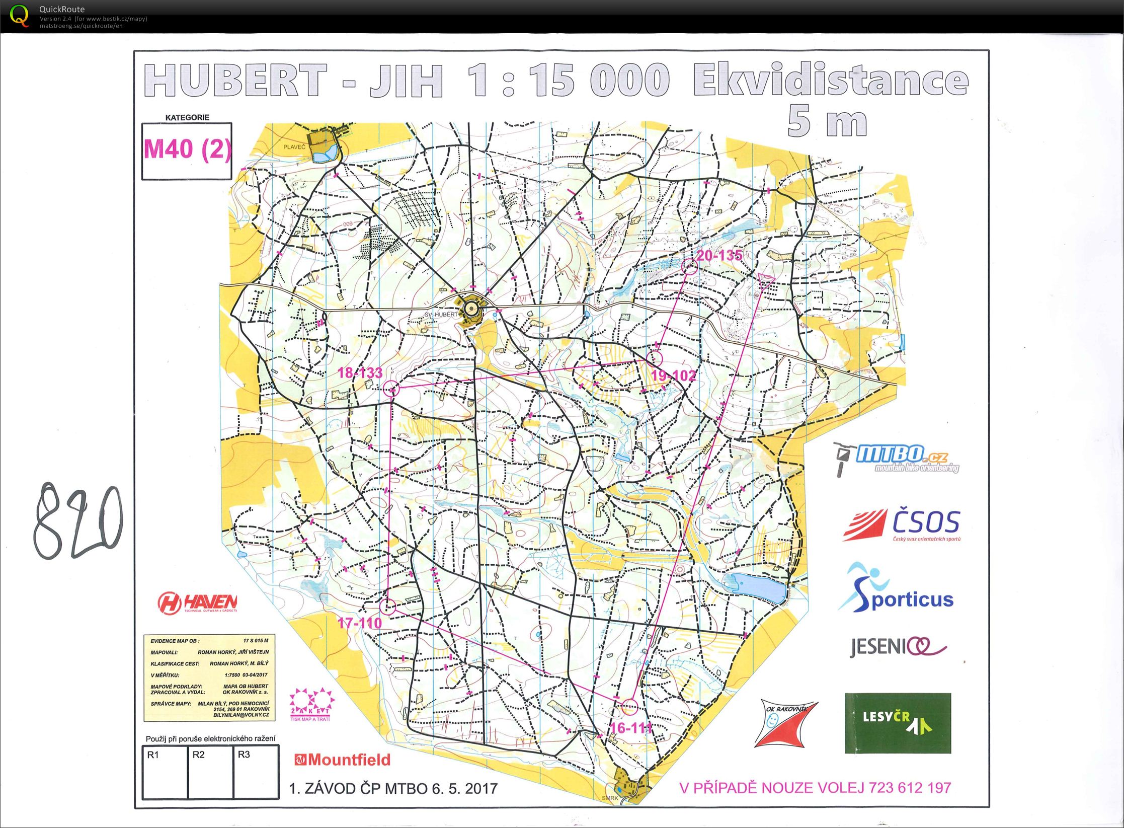 1. ČP MTBO - ultra long M40 2. část (06.05.2017)