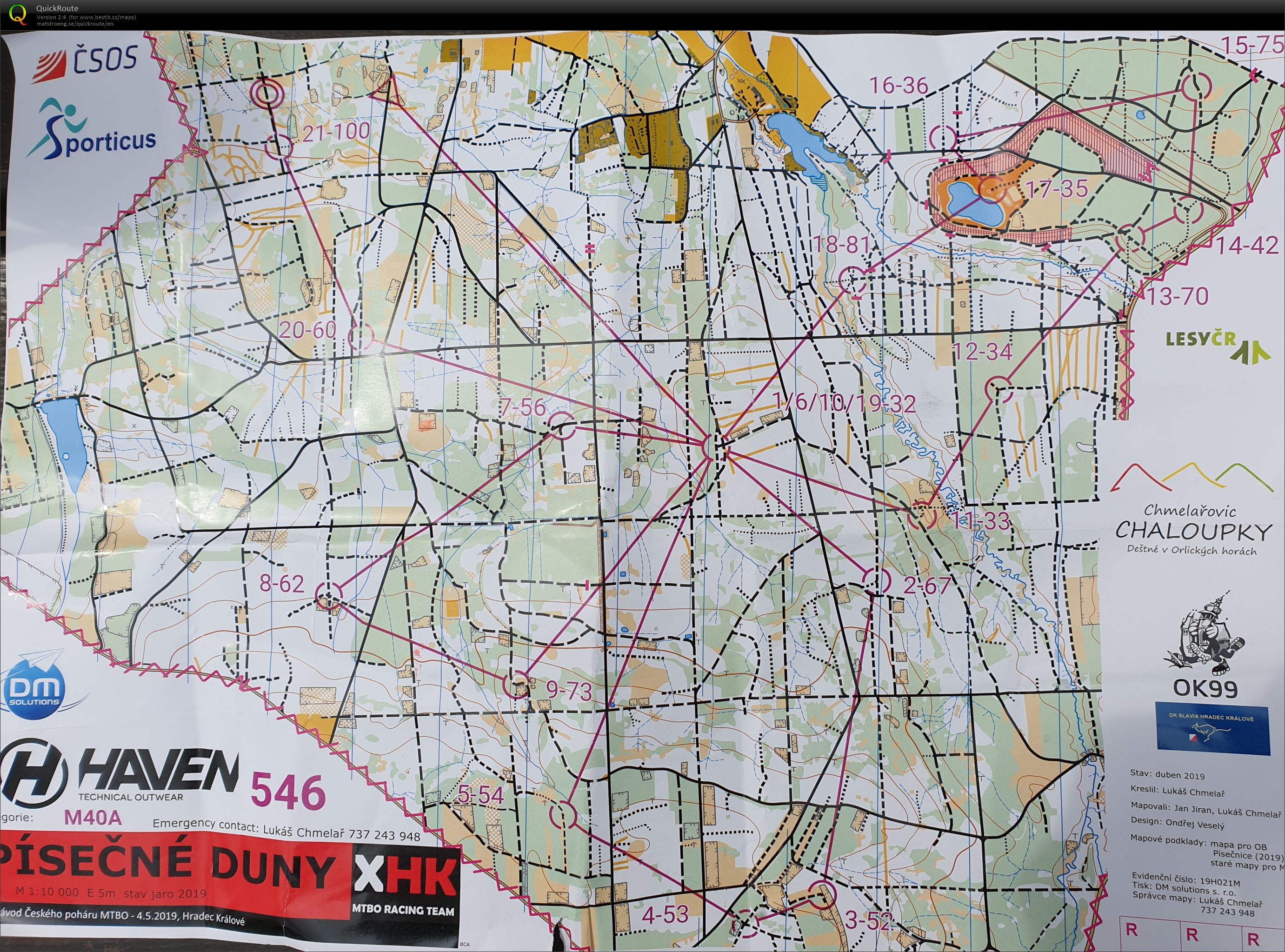 1 CP MTBO - Stribrny rybnik - middle mass start - M40A (04.05.2019)