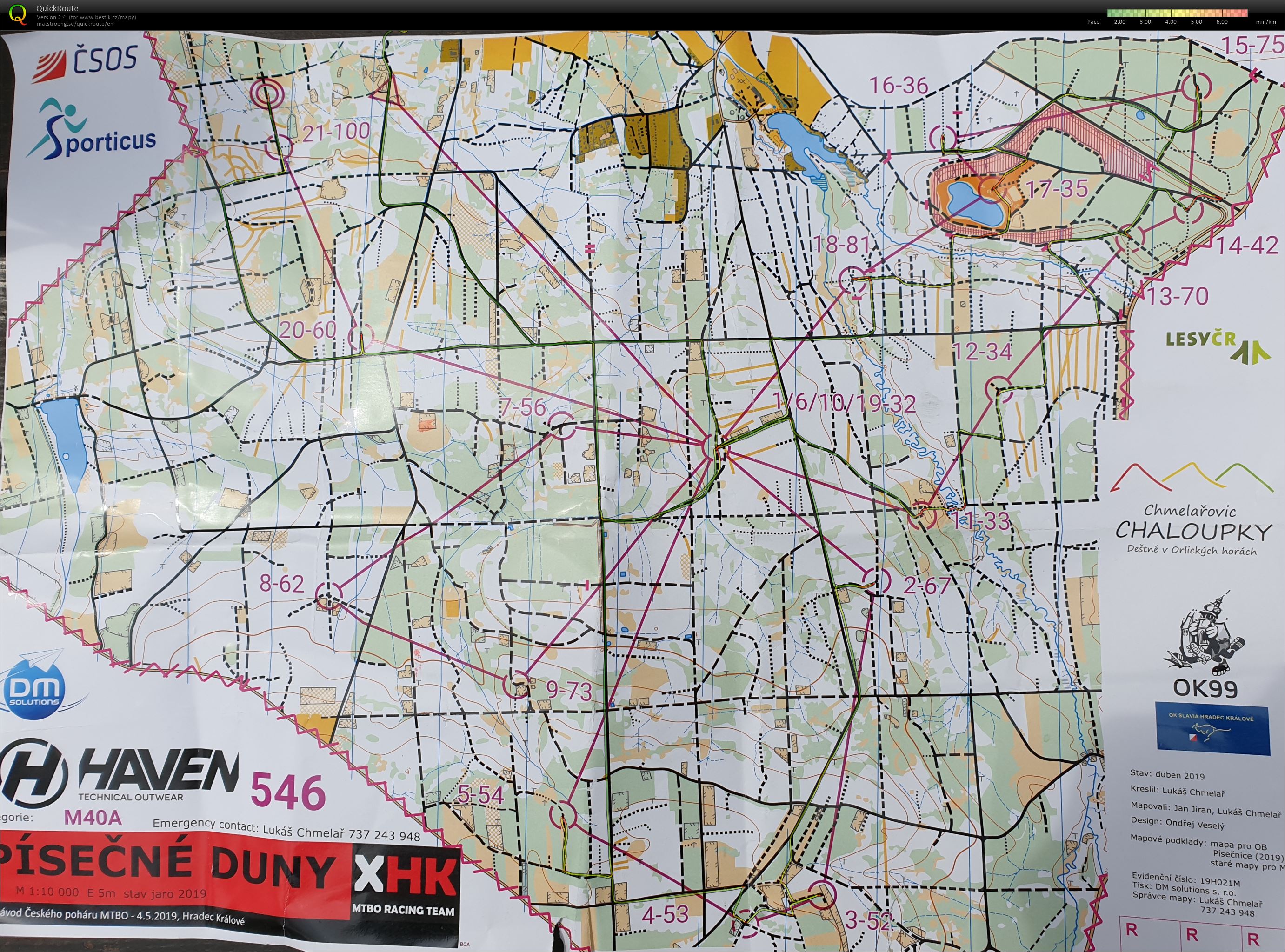 1 CP MTBO - Stribrny rybnik - middle mass start - M40A (04.05.2019)